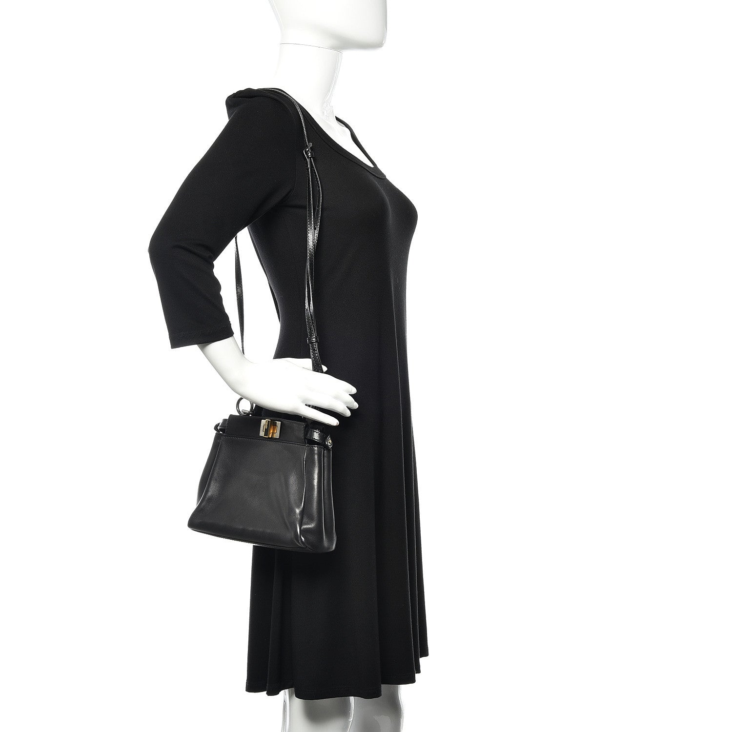 Fendi Vitello Saddle Mini Peekaboo Iconic Satchel Black 2 of 12