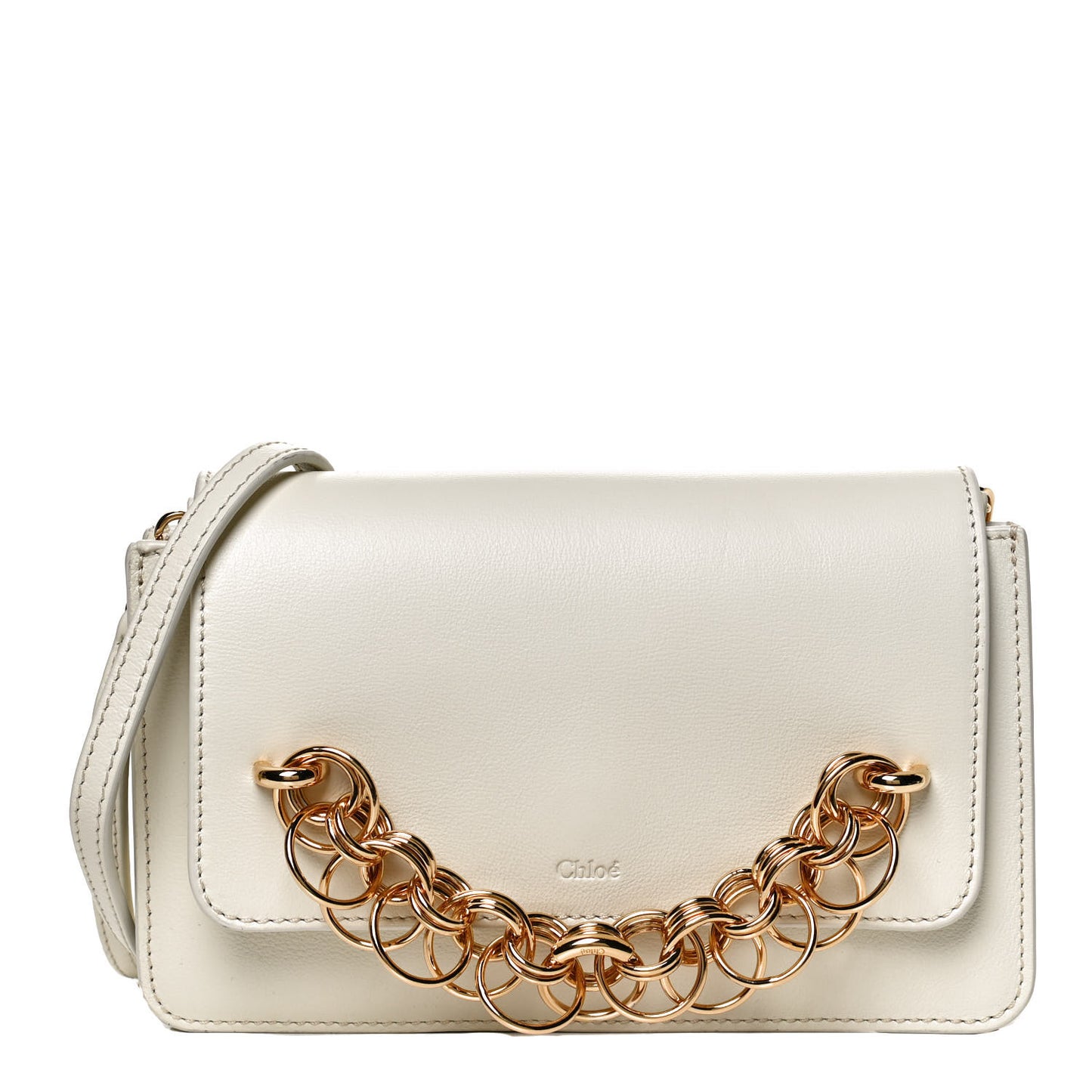 Calfskin Drew Bijou Clutch Natural White