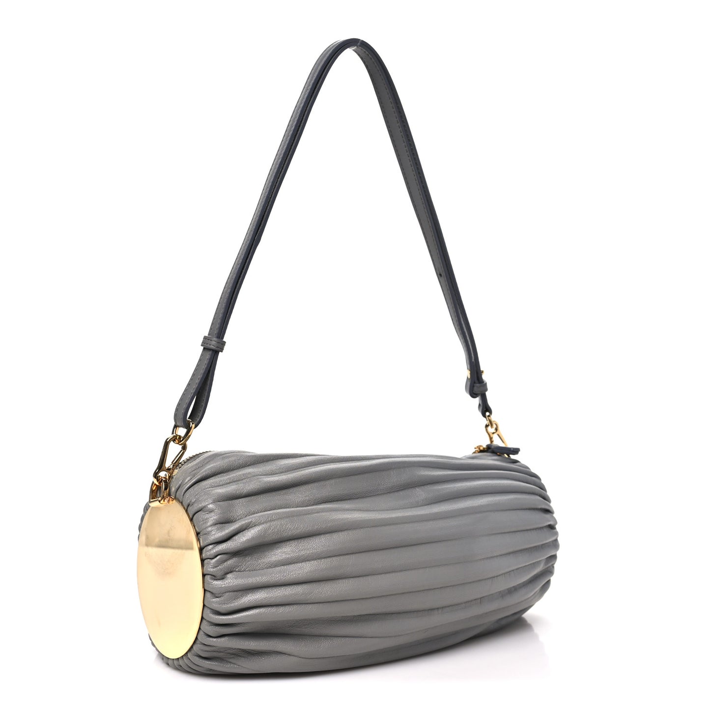 Lambskin Pleated Bracelet Pouch Shoulder Bag Asphalt Grey