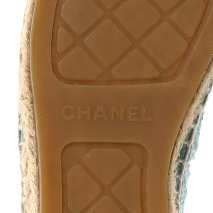 Chanel Mixed Fibers Jacquard Lambskin CC Espadrilles 39 Turquoise White 6 of 9