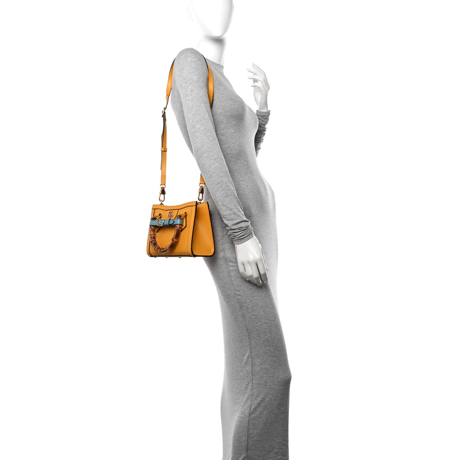 Gucci Textured Dollar Calfskin Web Mini Diana Tote Bag Yellow Dusty Azure 2 of 9