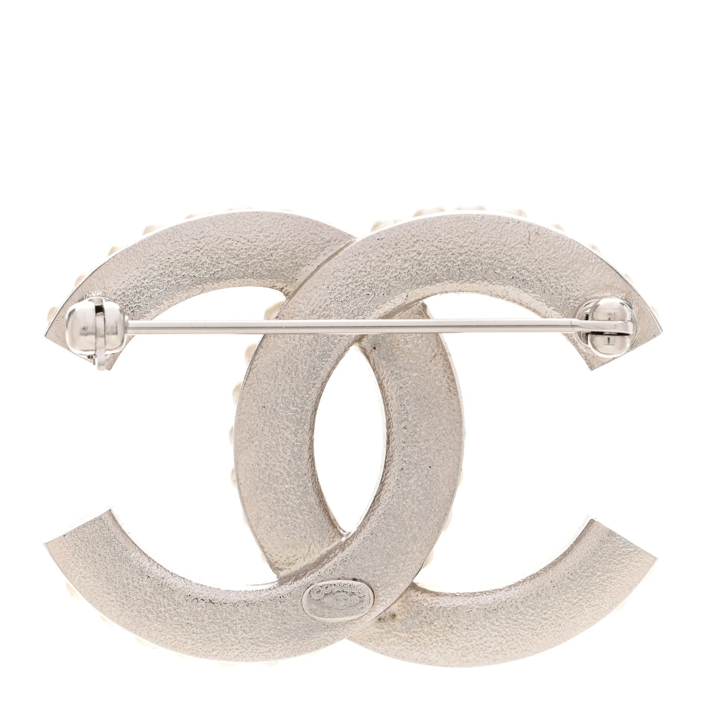 Pearl Crystal CC Brooch Silver