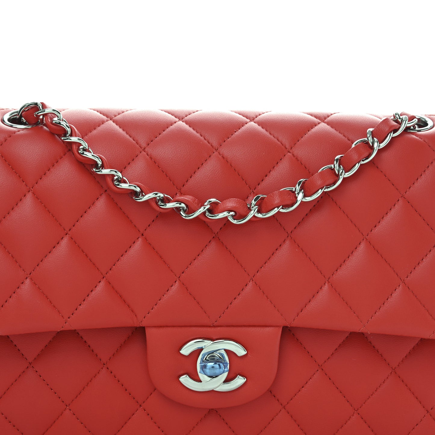 Lambskin Quilted Medium Double Flap Red