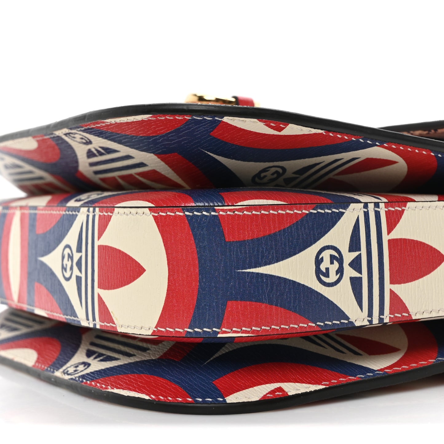 X ADIDAS Shangai Calfskin Web Trefoil Interlocking G Small Horsebit 1955 Shoulder Bag Red White Blue
