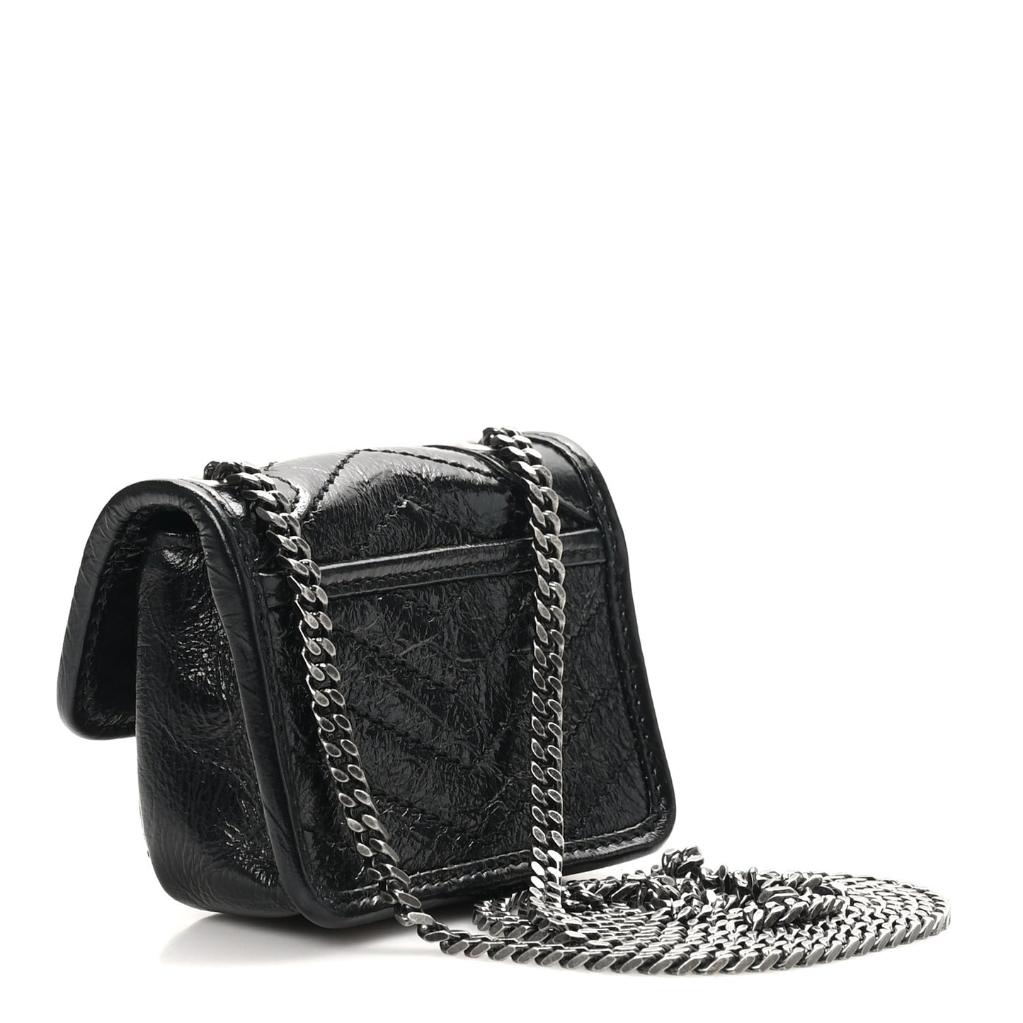 Crinkled Calfskin Matelasse Monogram Niki Airpods Holder Micro Bag Black