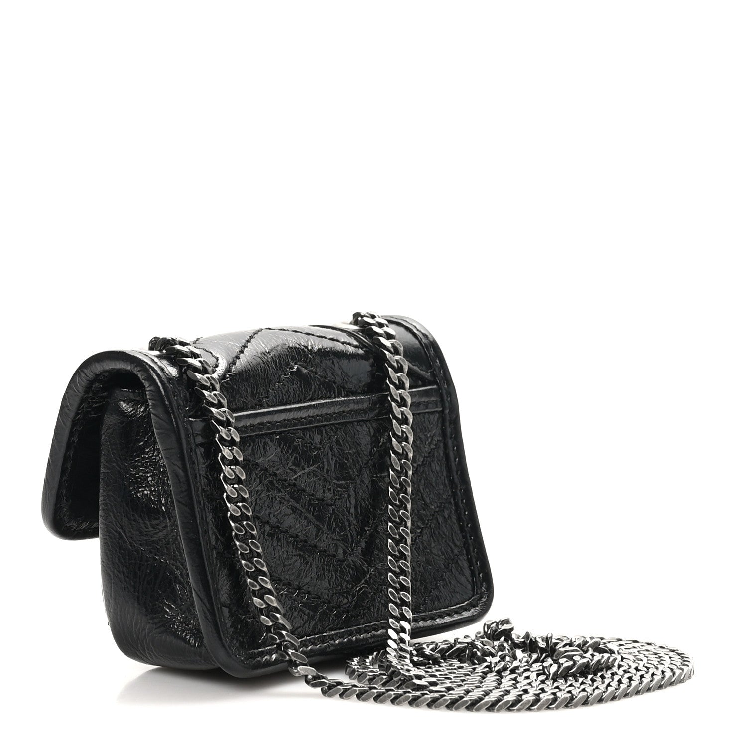 Saint Laurent Crinkled Calfskin Matelasse Monogram Niki Airpods Holder Micro Bag Black 2 of 10