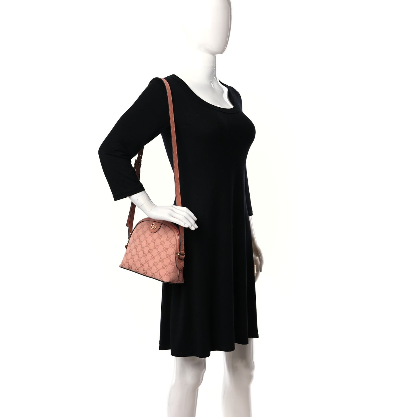 Monogram Textured Dollar Calfskin Small Ophidia Dome Shoulder Bag Cloche Rose Pink