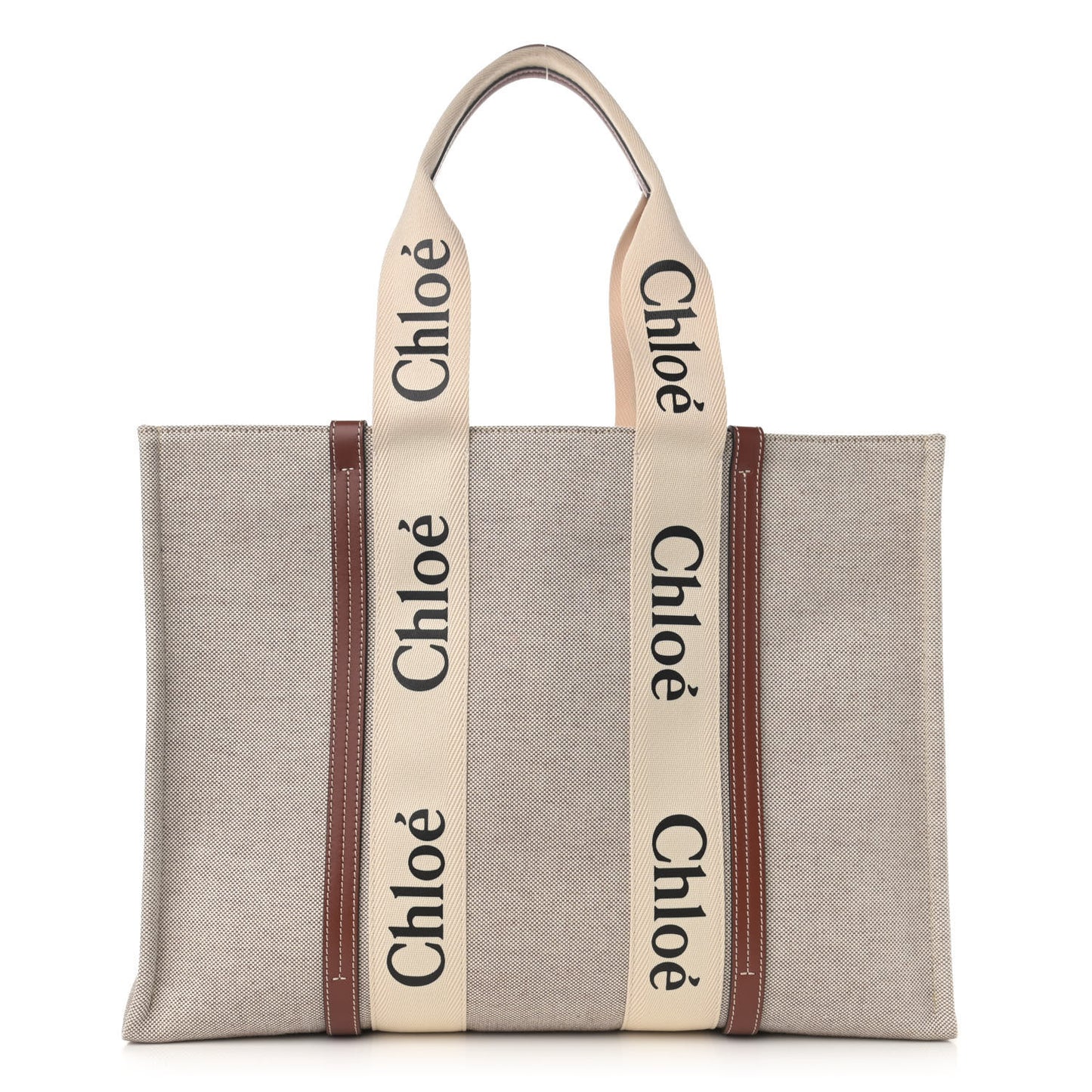 Cotton Calfskin Large Woody Ribbon Tote White Brown
