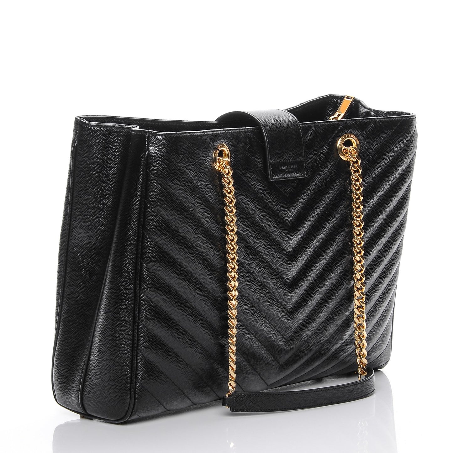 Grain De Poudre Matelasse Chevron Monogram Shopping Bag Black