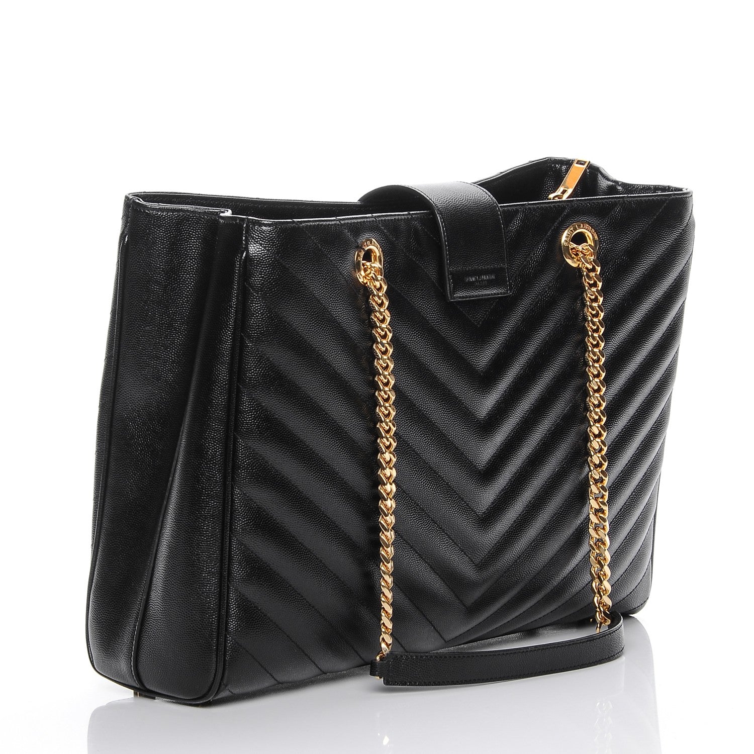 Saint Laurent Grain De Poudre Matelasse Chevron Monogram Shopping Bag Black 3 of 8