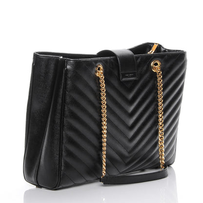 Saint Laurent Grain De Poudre Matelasse Chevron Monogram Shopping Bag Black 3 of 8