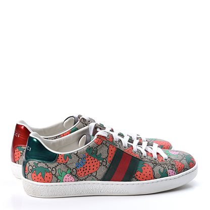 Gucci GG Supreme Monogram Strawberry Web Womens Ace Sneakers 39 Beige Multicolor Red Green 4 of 11
