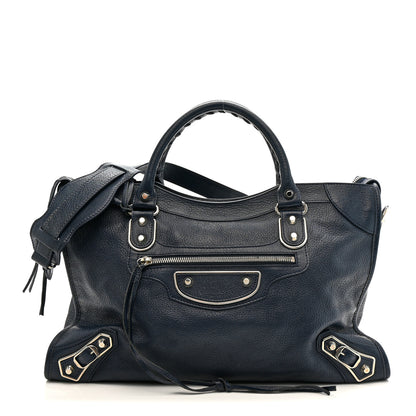 Balenciaga Chevre Silver Metallic Edge Hardware City Bleu Nuit Dark Sea 3 of 12
