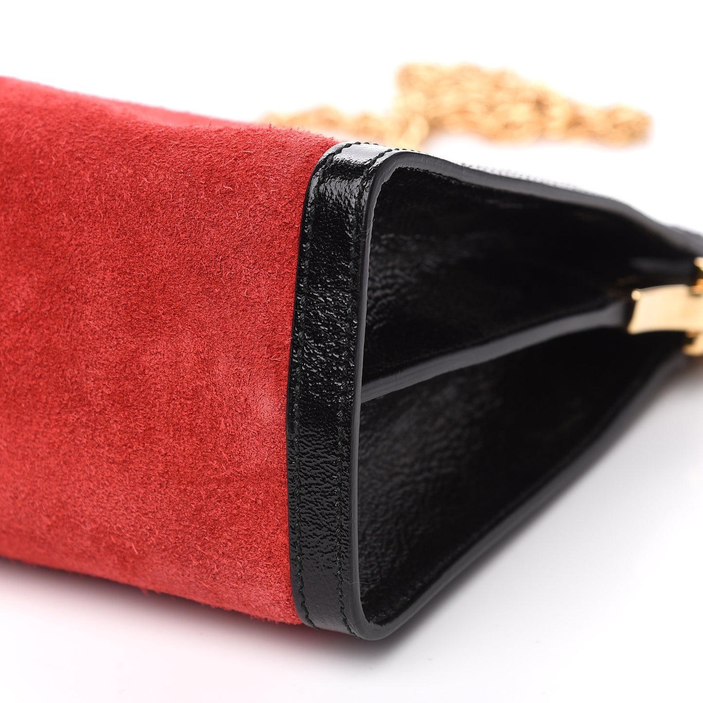 Suede Patent Web Medium Ophidia Chain Shoulder Bag Hibiscus Red Black
