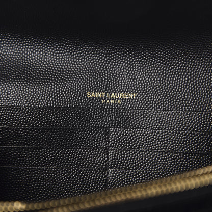 Saint Laurent Grain De Poudre Matelasse Chevron Monogram Flap Wallet Black 6 of 7