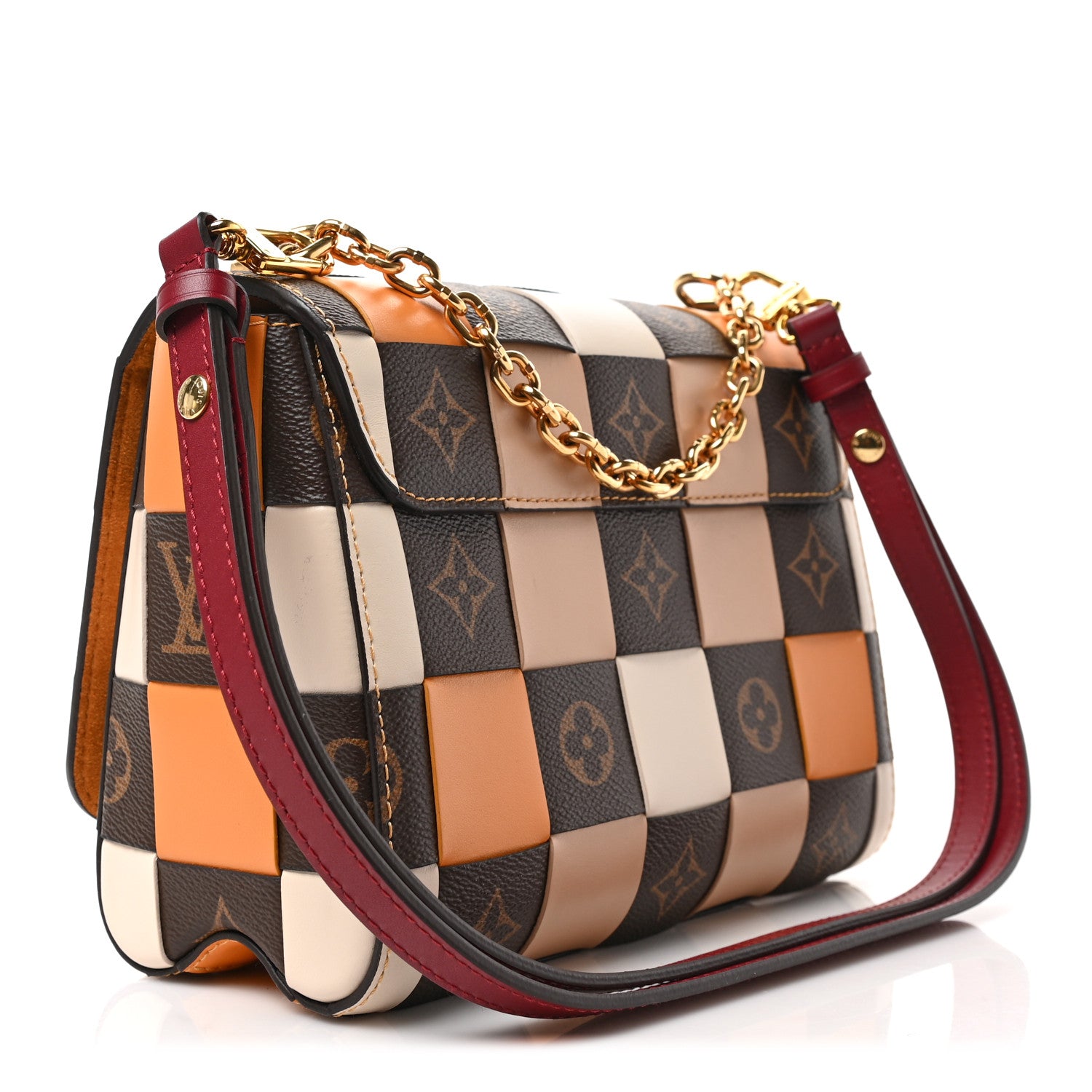Louis Vuitton Calfskin Monogram Check Twist MM Beige White Orange 3 of 8