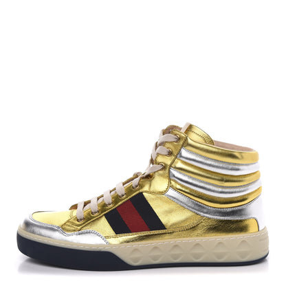Gucci Metallic Nappa Mens High Top Sneakers 8.5 Oro 1 of 9