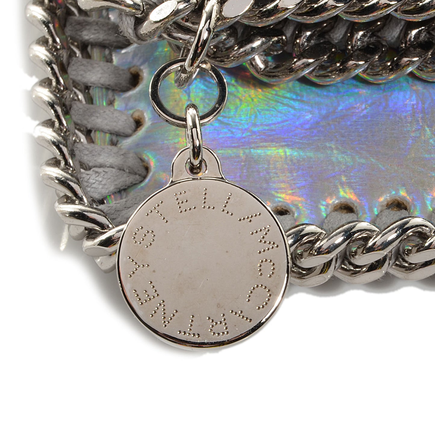 Holographic Faux Leather Fold Over Falabella Clutch Silver