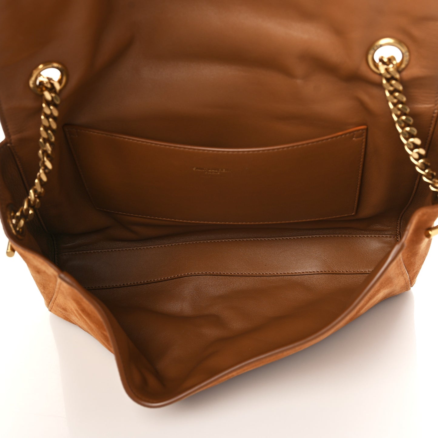 Smooth Calfskin Suede Medium Reversible Monogram Kate Satchel Light Ochre