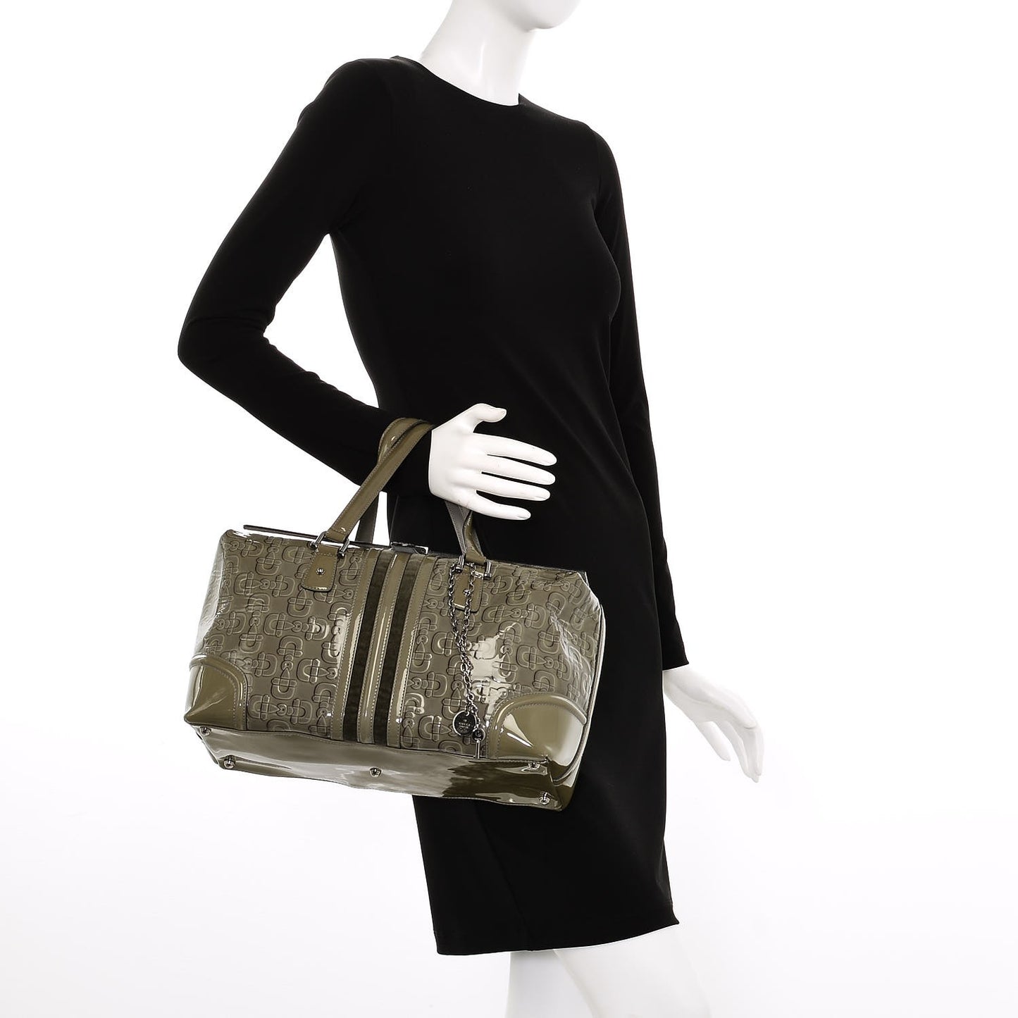 Patent Horsebit Embossed Large Treasure Boston Tote Green