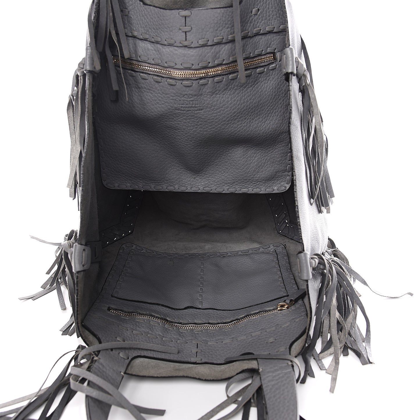 Grained Calfskin C-Rockee Fringe Tote Grey