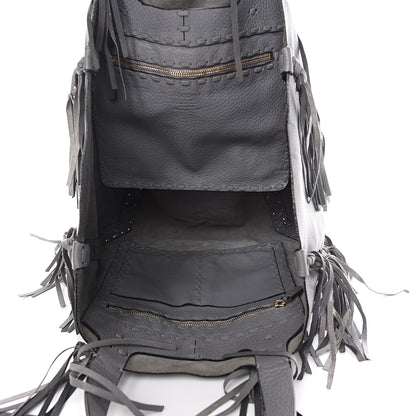 Valentino Garavani Grained Calfskin C-Rockee Fringe Tote Grey 4 of 15