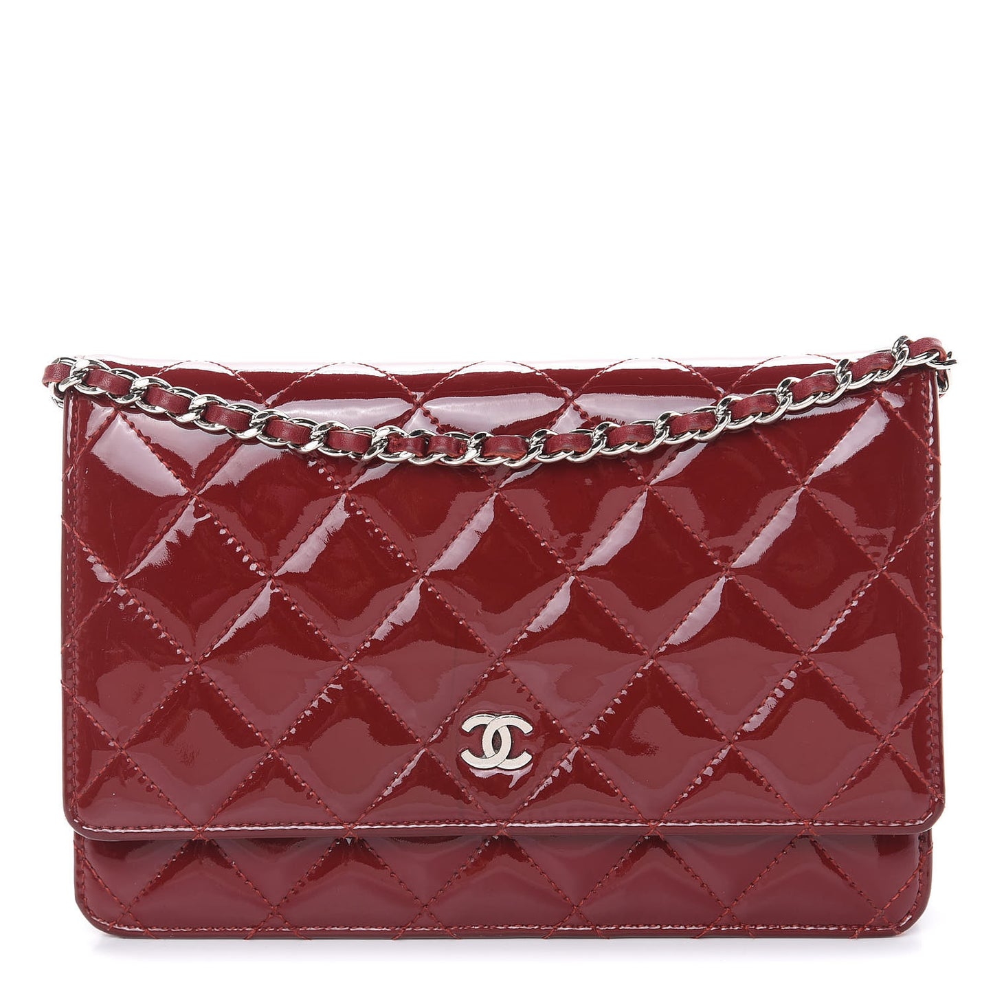Patent Quilted Wallet On Chain WOC Red