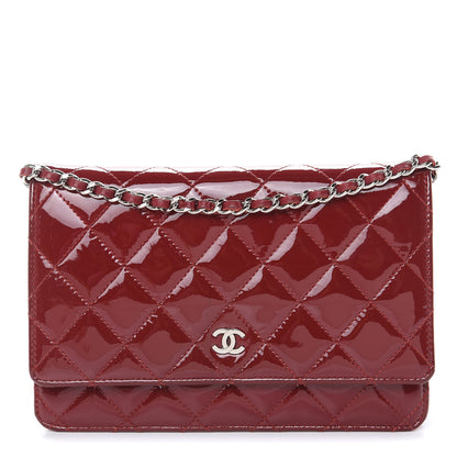 Chanel Patent Quilted Wallet On Chain WOC Red 1 of 21
