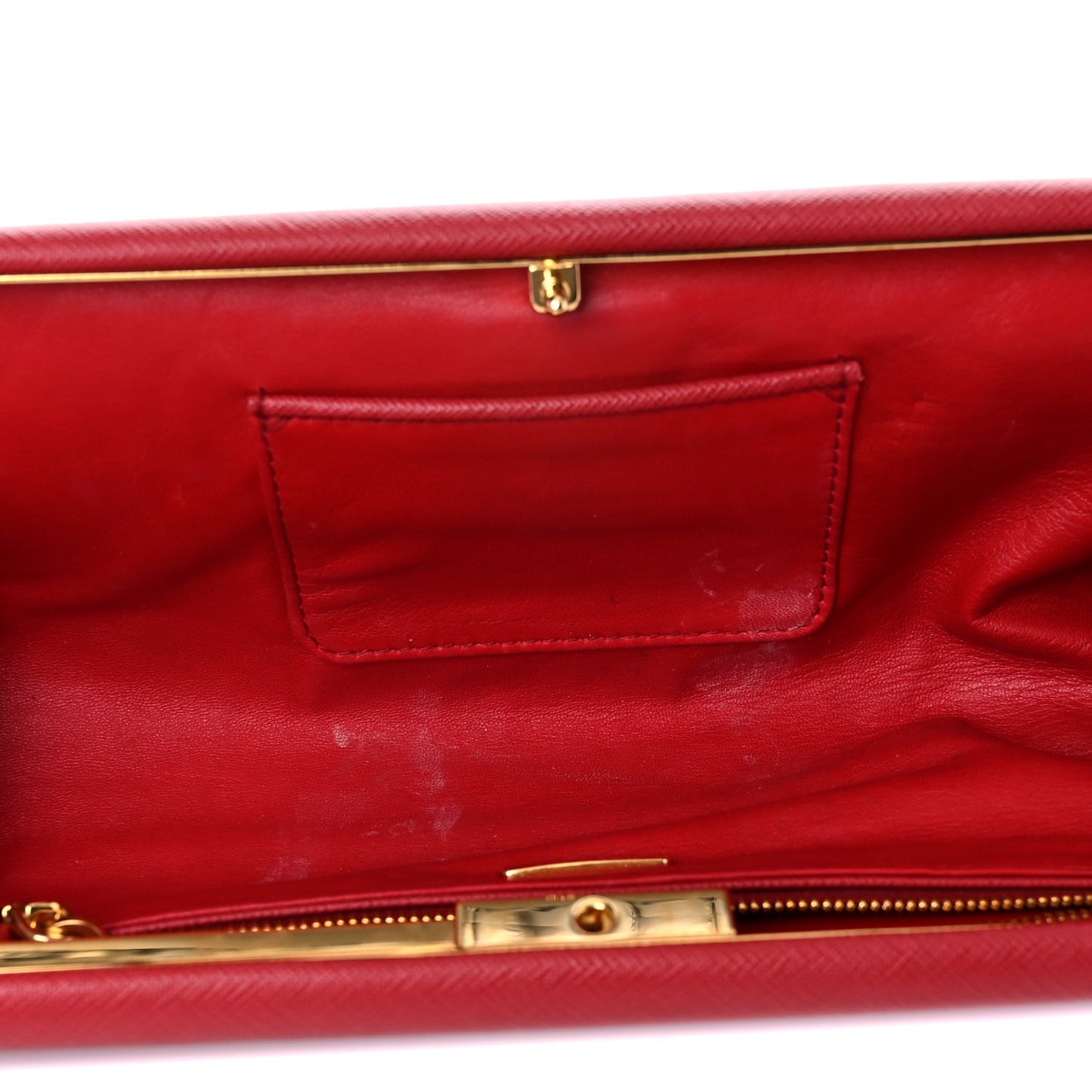 Saffiano Lux East West Frame Clutch Fuoco