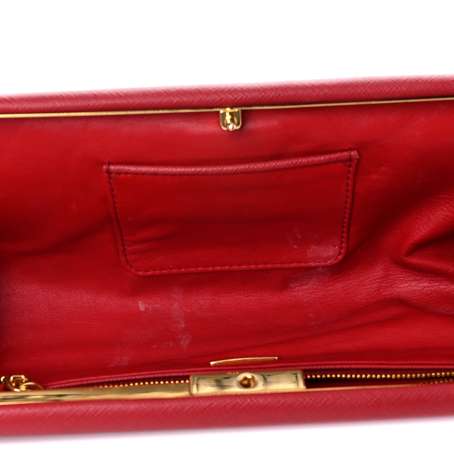 Prada Saffiano Lux East West Frame Clutch Fuoco 5 of 17