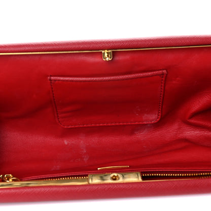 Prada Saffiano Lux East West Frame Clutch Fuoco 5 of 17