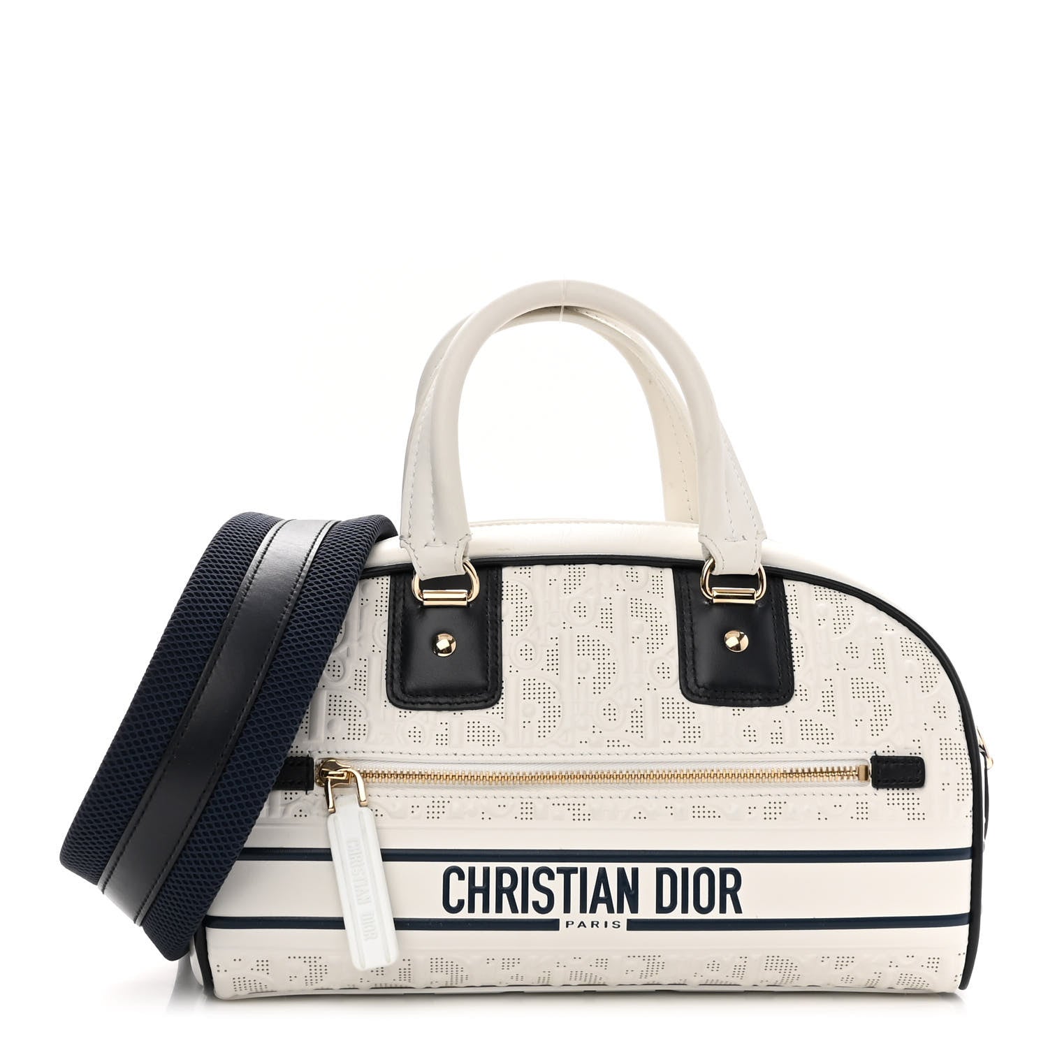 Christian Dior Perforated Calfskin Medium Dior Vibe Classic Bowling Bag White 1 of 10