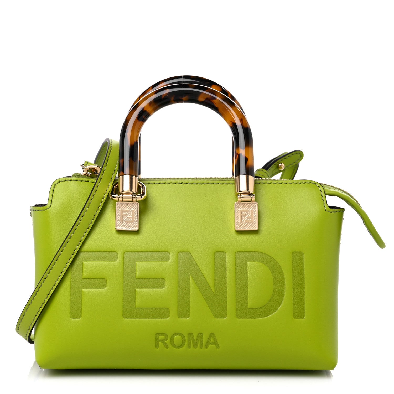 Fendi Vitello King Plexiglass Logo Embossed Mini By The Way Top Handle Boston Bag Wasabi 1 of 10