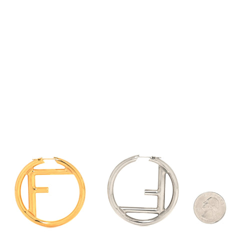 Metal FF Hoop Earrings Gold Silver