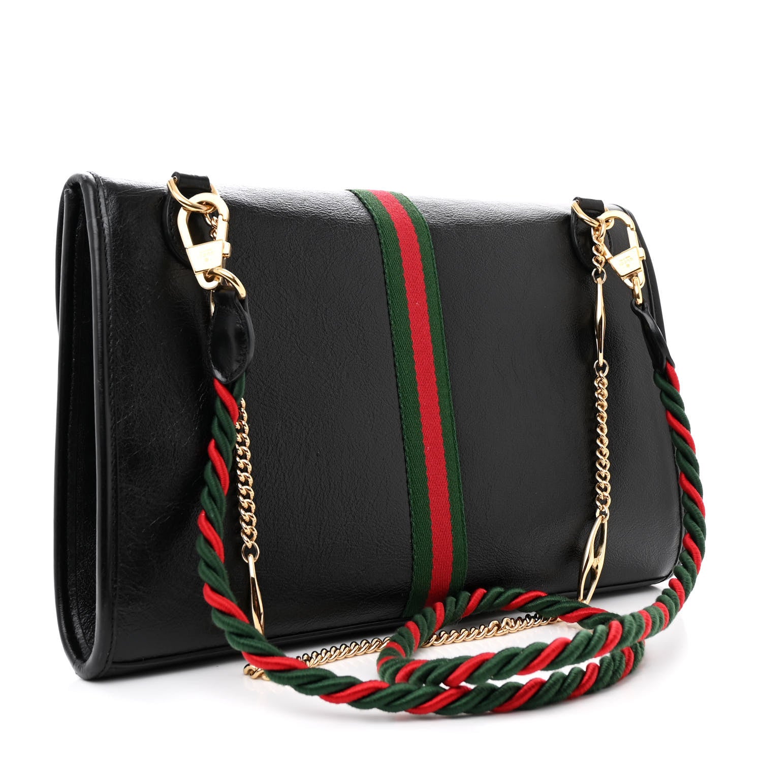 Gucci Textured Calfskin Web Medium Rajah Slim Flap Shoulder Bag Black 3 of 11