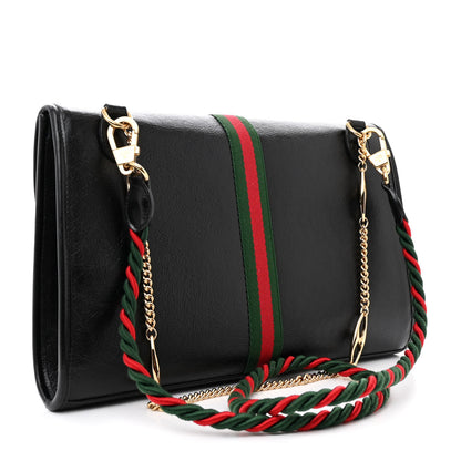 Gucci Textured Calfskin Web Medium Rajah Slim Flap Shoulder Bag Black 3 of 11