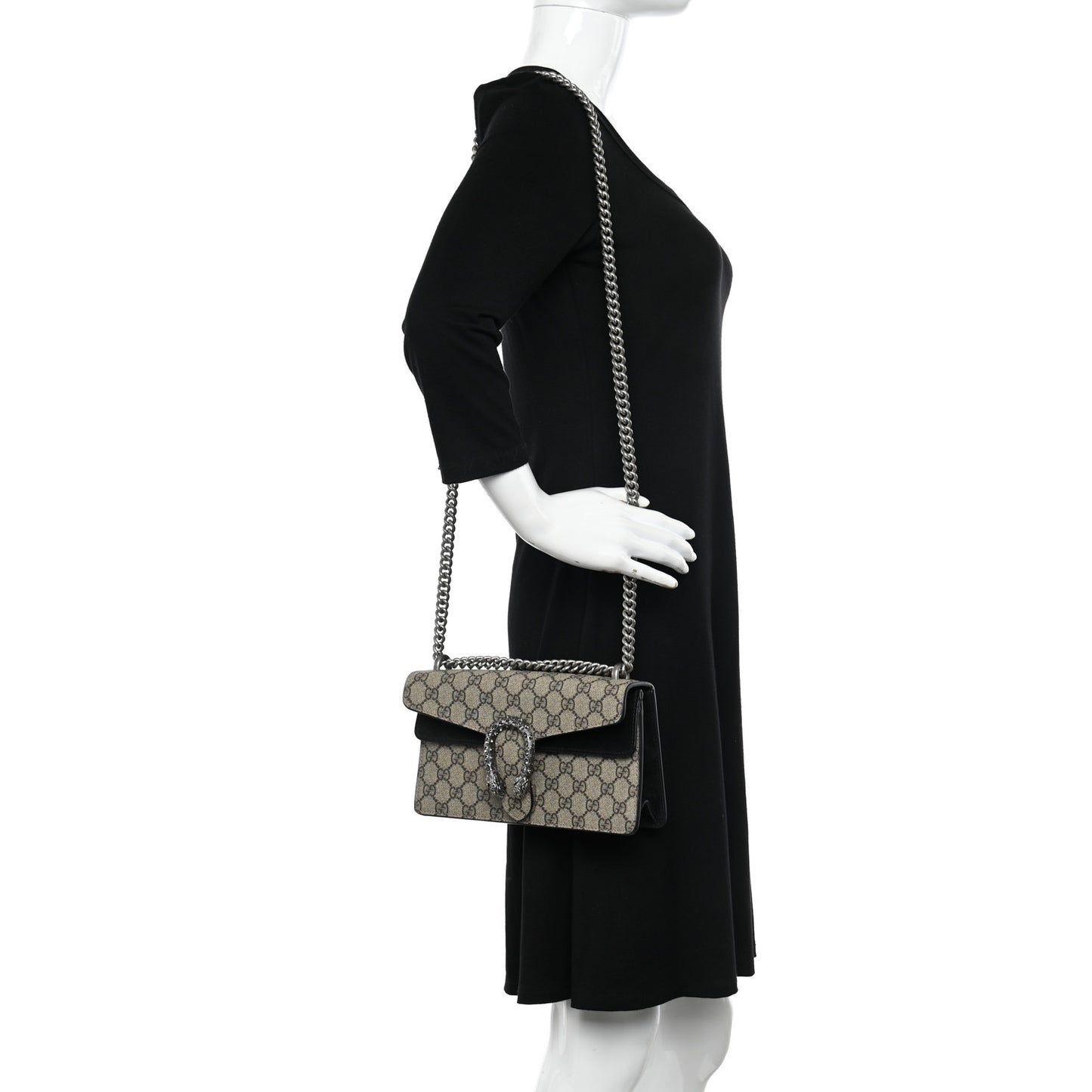 GG Supreme Monogram Suede Crystal Small Dionysus Shoulder Bag Beige Ebony Black