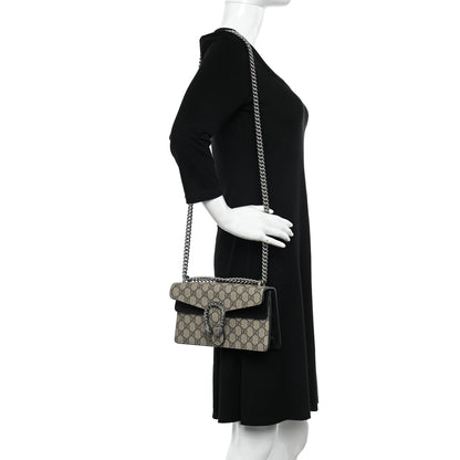 Gucci GG Supreme Monogram Suede Crystal Small Dionysus Shoulder Bag Beige Ebony Black 2 of 11