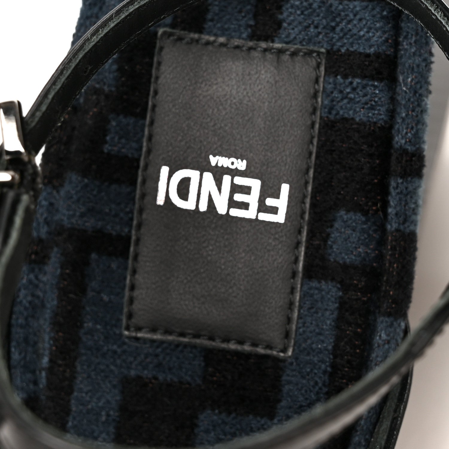 Fendi Chenille Jacquard FF Cut Baguette Ankle Strap 105mm Pumps 41 Black Blue 7 of 9