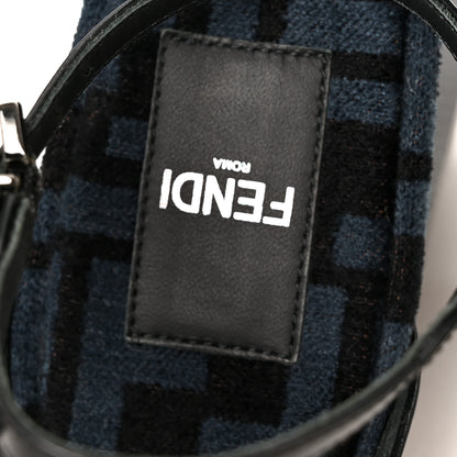 Fendi Chenille Jacquard FF Cut Baguette Ankle Strap 105mm Pumps 41 Black Blue 7 of 9