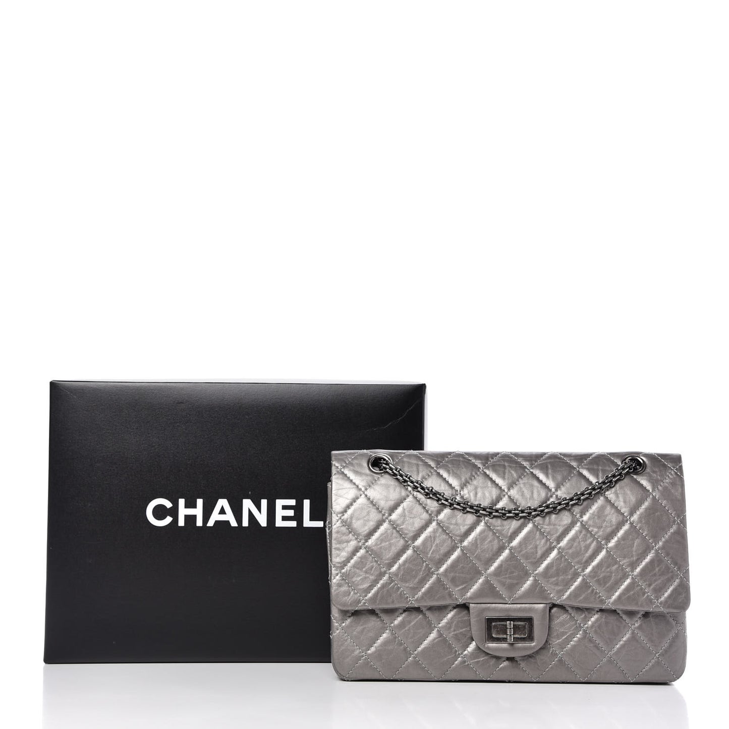 Metallic Aged Calfskin Quilted 2.55 Reissue 227 Flap Grey