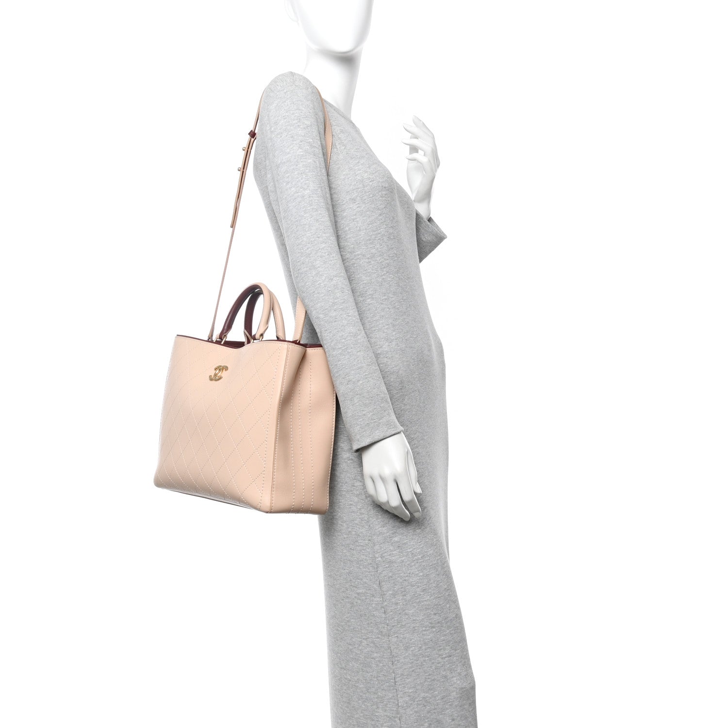 Chanel Bullskin Stitched Bi-Color Large Shopping Tote Beige Burgundy 2 of 10