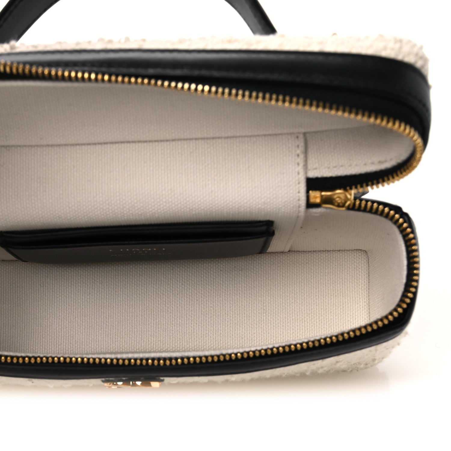 Chanel Boucle Calfskin Top Handle Slim Vanity Case With Chain Ecru Black 5 of 13
