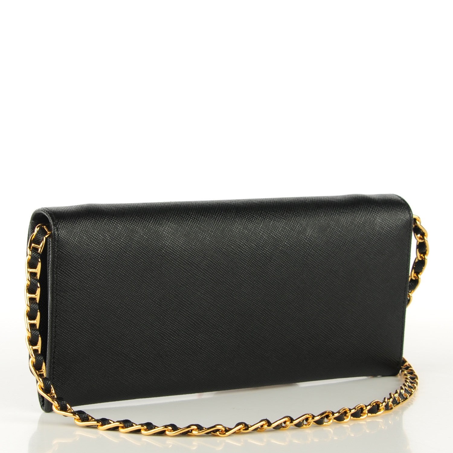 Prada Saffiano Metal Oro Chain Wallet Nero Black 3 of 8