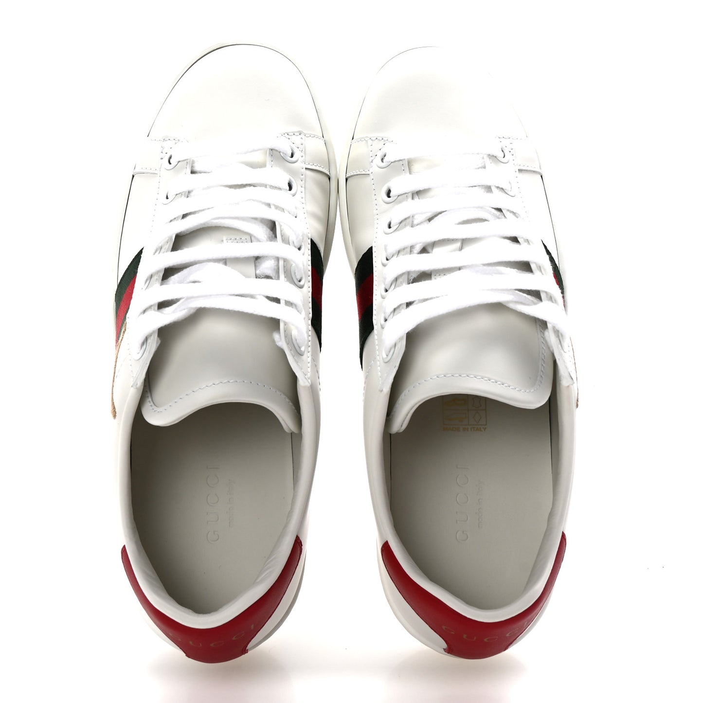 Calfskin Cat Embroidered Womens Ace Sneakers 35 White Green