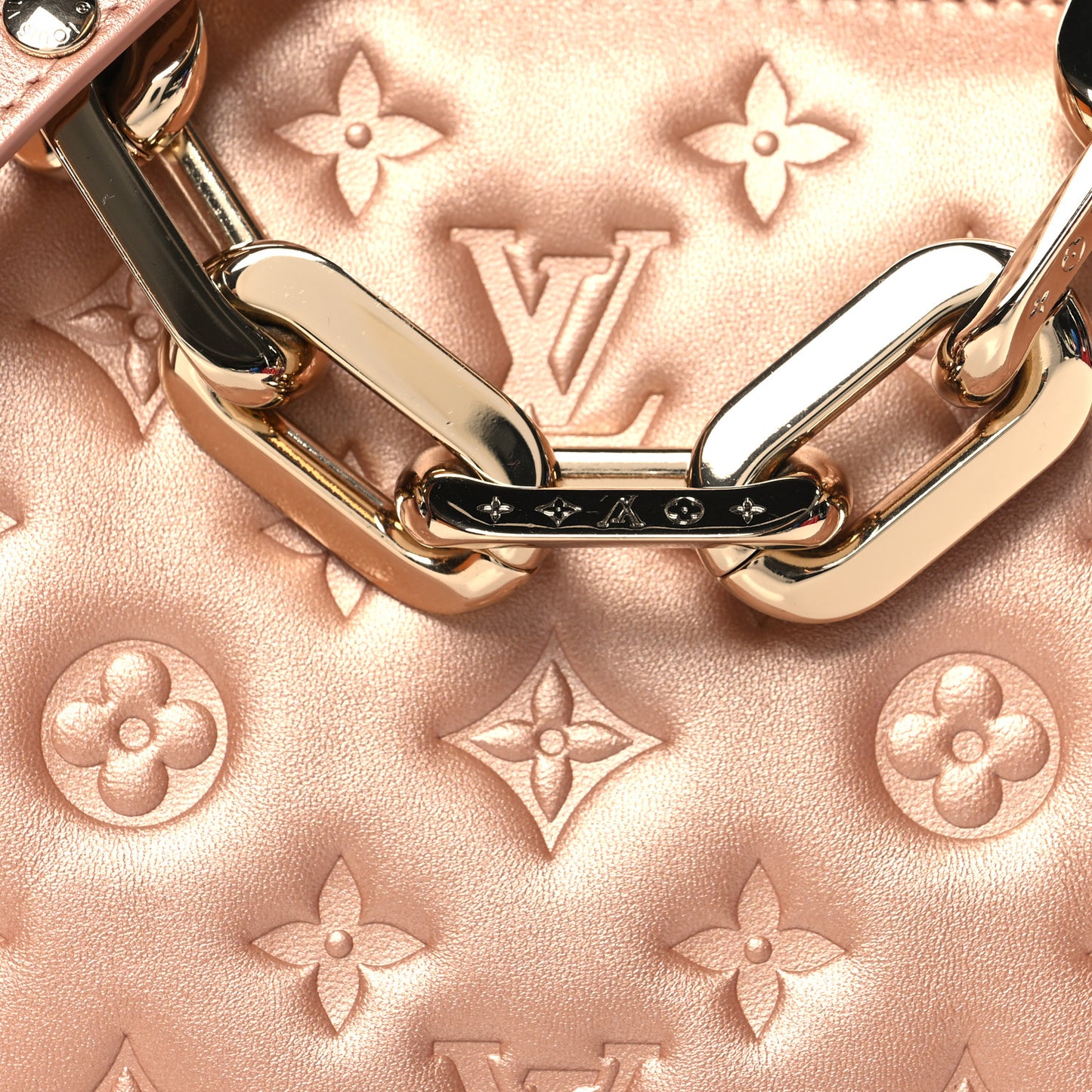 Metallic Lambskin Embossed Monogram Coussin BB Pink Gold
