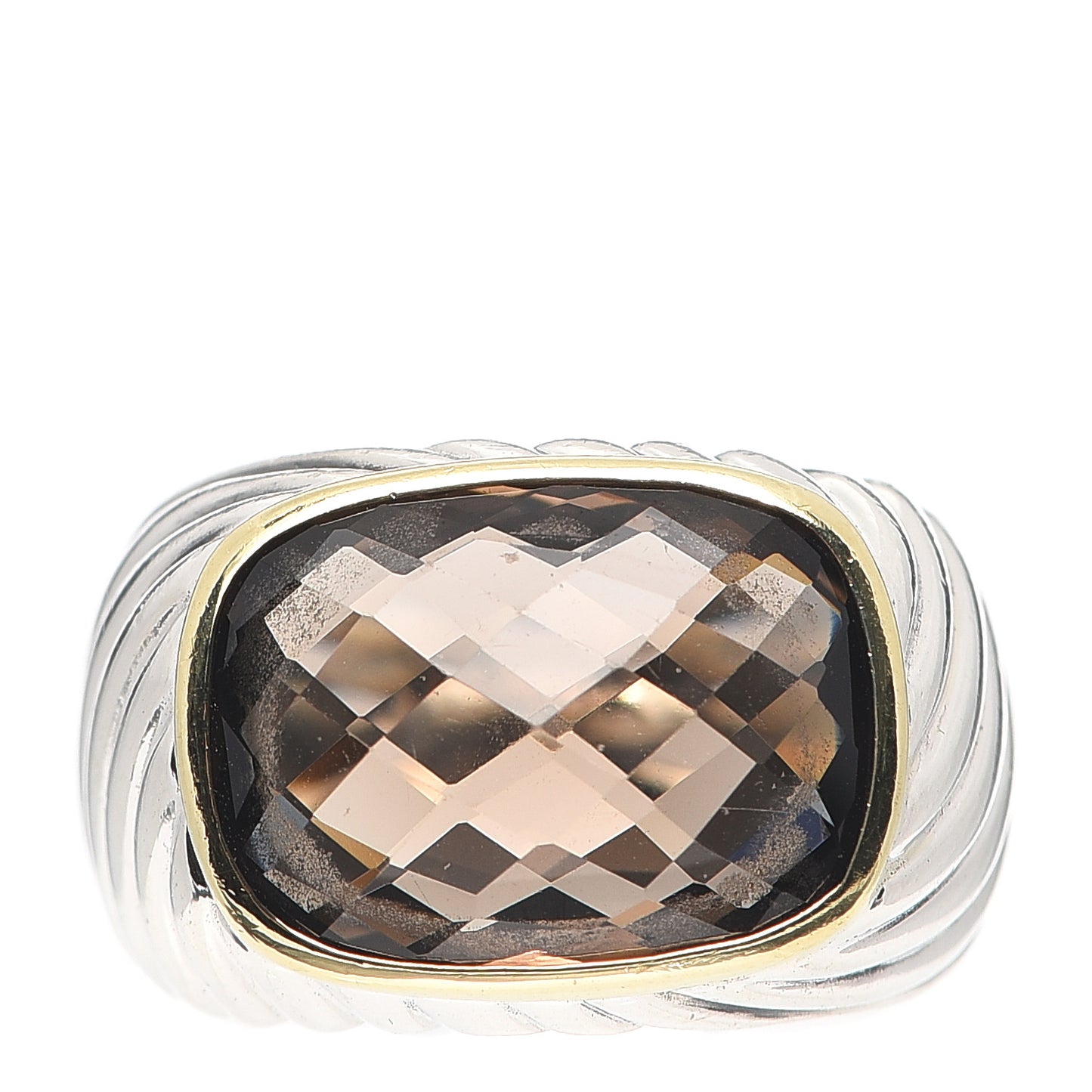 Sterling Silver 18K Yellow Gold Smoky Quartz Cable Ring 56 7.5