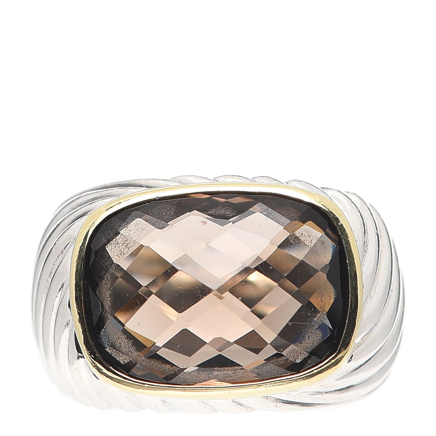 David Yurman Sterling Silver 18K Yellow Gold Smoky Quartz Cable Ring 56 7.5 1 of 4