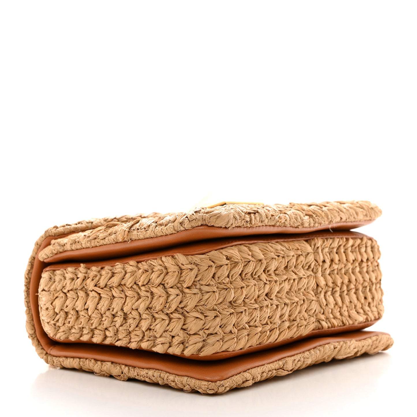 Raffia One Stud Chain Clutch Natural