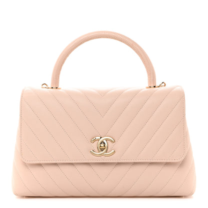 Chanel Lizard Embossed Caviar Chevron Quilted Small Coco Handle Flap Beige 1 of 17